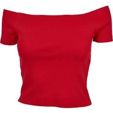 Urban Classics Ladies Off Shoulder Rib Tee - Fire Red