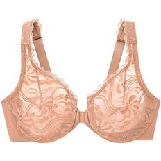 Glamorise Wonderwire Front Close Stretch Lace Bra - Cappuccino