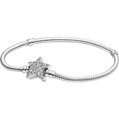 Pandora Moments Asymmetric Star Clasp Snake Chain Bracelet - Silver/Transparent