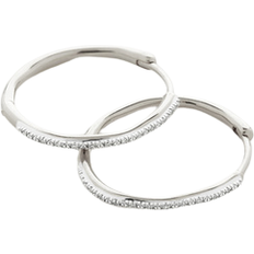 Monica Vinader Riva Medium Hoop Earrings - Silver/Diamond