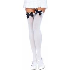 Leg Avenue White Knee Socks with Black Bows Deluxe