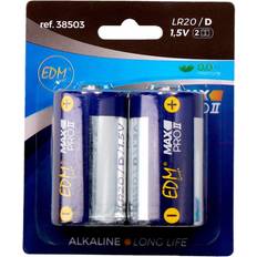 Edm Long Life Alkaline LR20 D Compatible 2-pack