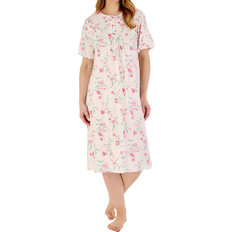 Slenderella 42" Picot Trim Floral Jersey Nightdress - Ivory