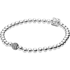 Pandora Beads & Pavé Bracelet - Silver/Transparent