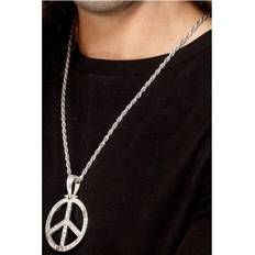 Hippie Accessories Fancy Dress Smiffys 60's Peace Sign Hippie Medallion Silver