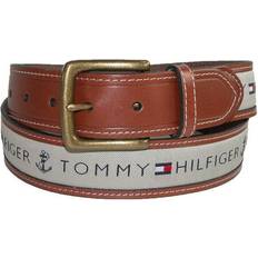 Tommy Hilfiger Anchor Logo Ribbon Inlay Leather Belt - Khaki/Tan