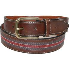 Tommy Hilfiger Contrast Stitch Stripe Inlay Leather Belt - Tan