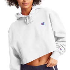 Champion C Logo Reverse Weave Cropped Cut-Off Hoodie - White