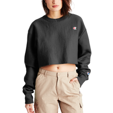 Champion Reverse Weave Cropped Cut-Off Crew Sweatshirt - Black