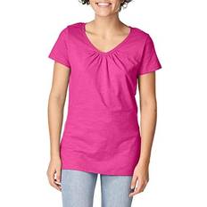 Hanes Women's Slub Jersey Shirred V-Neck Tee - Amaranth