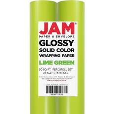 JAM Glossy Gift Wrapping Paper, 25 Sq Ft, Lime Green, 2/Pack