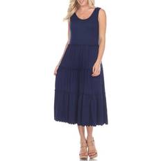 White Mark Women's Tiered Midi Dress - Navy