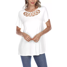 White Mark Crisscross Cutout Short Sleeve Top - White