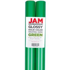 JAM PAPER Gift Wrap, Glossy Wrapping Paper, 25 Sq Ft per Roll, Green, 2/Pack