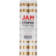 JAM Paper Wrapping Paper, 25 Sq Ft per Roll, Gold & White Stripes, 2/Pack