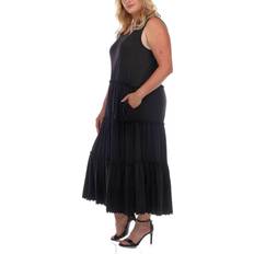 White Mark Scoop Neck Tiered Midi Dress - Black