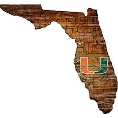 Fan Creations Miami Hurricanes Distressed State with Logo Sign