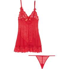 OH LÀ LÀ CHÉRI Valentine Soft Cup Babydoll Chemise & G-String Thong - Red