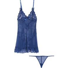 OH LÀ LÀ CHÉRI Valentine Soft Cup Babydoll Chemise & G-String Thong - Estate Blue