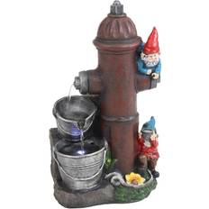 Sunnydaze Fire Hydrant Gnomes Outdoor Water Fountain with LED Light