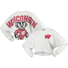 Spirit Jersey Women's Wisconsin Badgers Raw Hem Cropped Long Sleeve T-shirt - White