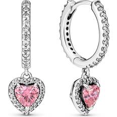 Pandora Sparkling Halo Heart Hoop Earrings - Silver/Pink/Transparent