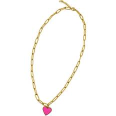 Adornia Heart Paper Clip Chain Necklace - Gold/Pink/Transparent