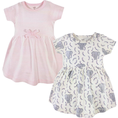 Touched By Nature Girl's Elephants & Stripes Organic Dress 2-pack - Pink