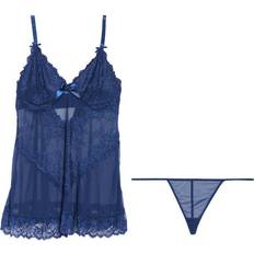 Blue - Women Negligées OH LÀ LÀ CHÉRI Valentine Soft Cup Babydoll Chemise & G-String Thong - Estate Blue