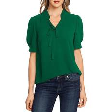 CeCe Ruffled Tie-Neck Top - Lush Green