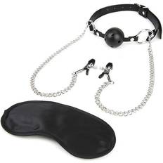 Lux Fetish Breathable Ball Gag with nipple Chain Black