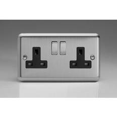 Black Wall Outlets Varilight Classic 2 Gang Switched Socket with Black Insert (Double XS5DB) Matt Chrome