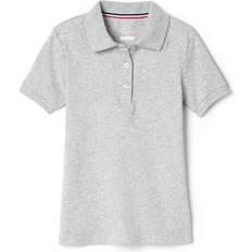 French Toast Girl's Short Sleeve Interlock Polo with Picot Collar - Heather Grey