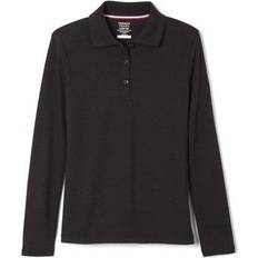 French Toast Girl's Long Sleeve Interlock Knit Polo with Picot Collar - Black