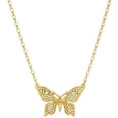 1928 Jewelry Lacy Butterfly Pendant Necklace - Gold