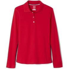 French Toast Girl's Long Sleeve Interlock Knit Polo with Picot Collar - Red