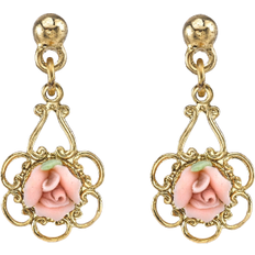 1928 Jewelry Rose Drop Earrings - Gold/Pink/Green