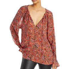 A.L.C. Bryce Silk Printed Tie Neck Top - Coral Multi