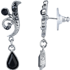 1928 Jewelry Vine Drop Earrings - Silver/Black