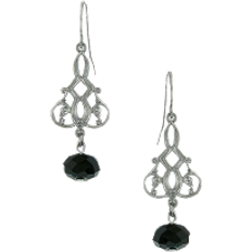 1928 Jewelry Filigree Bead Drop Earrings - Silver/Black