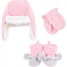 Hudson Baby Trapper Hat, Mitten and Bootie Set - Pink Gray Elephant (10159401)