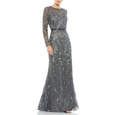 Mac Duggal Beaded Long Sleeve Evening Gown - Charcoal