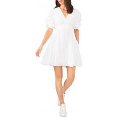 1.State Bubble Sleeve V Neck Dress - Ultra White