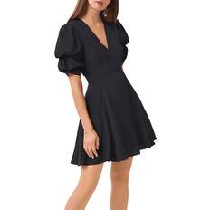 1.State Bubble Sleeve V Neck Dress - Rich Black