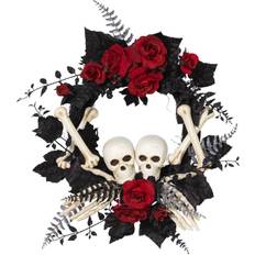 Halloween Skeleton Artificial Roses Wreath, Black One Size