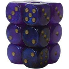 Chessex 16mm D6 x 12 Borealis Luminary Royal Purple gold