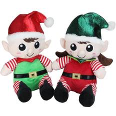 Northlight 13 in. Christmas Elf Figures Plush Sitting Boy and Girl (2-Pack)