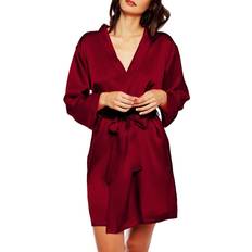 iCollection Women's Marina Lux 3/4 Sleeve Satin Robe - Burgundy