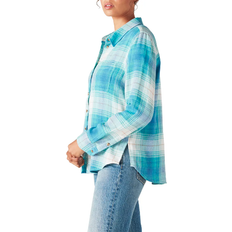 Lucky Brand The Plaid Boyfriend Button-Down Shirt - Teal Plaid