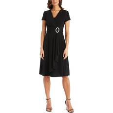 R&M Richards Short-Sleeve Faux-Wrap Dress - Black